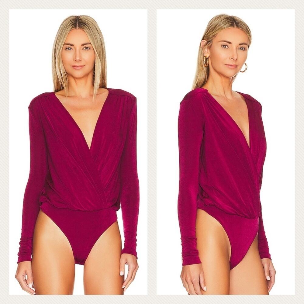 Free People Turnt Long Sleeve V-Neck Bodysuit In Dark Rhubarb Size L